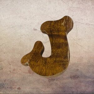 Cute Wood Letter Initial J Pin Brooch
